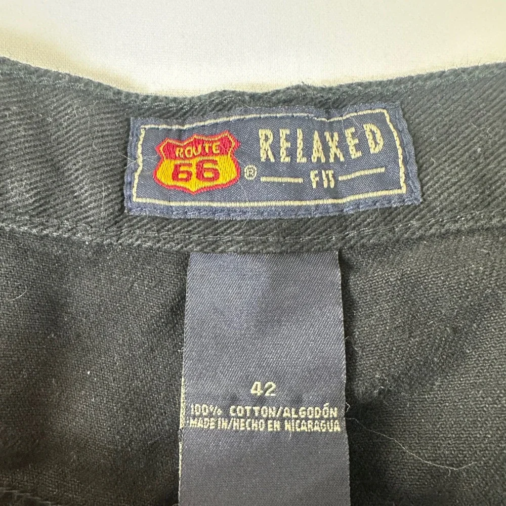 VTG Route 66 Mens‎ Black Relaxed Fit Cotton Denim Shorts Size 42